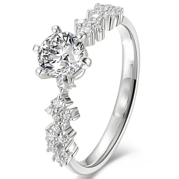 "Round Cut CZ Stone Wedding Promise Ring for Women, - Picture 3 of 4